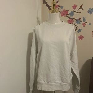 All Saints | White Long Sleeve Crewneck Tee with Open Shoulders Size Small